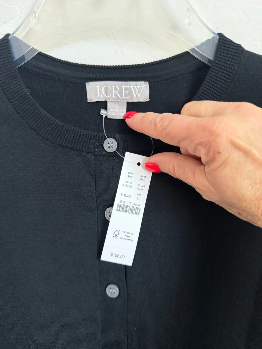 NWT J.Crew Jackie Cardigan Sweater Black Cotton Blend Size Large | Repaired Seam